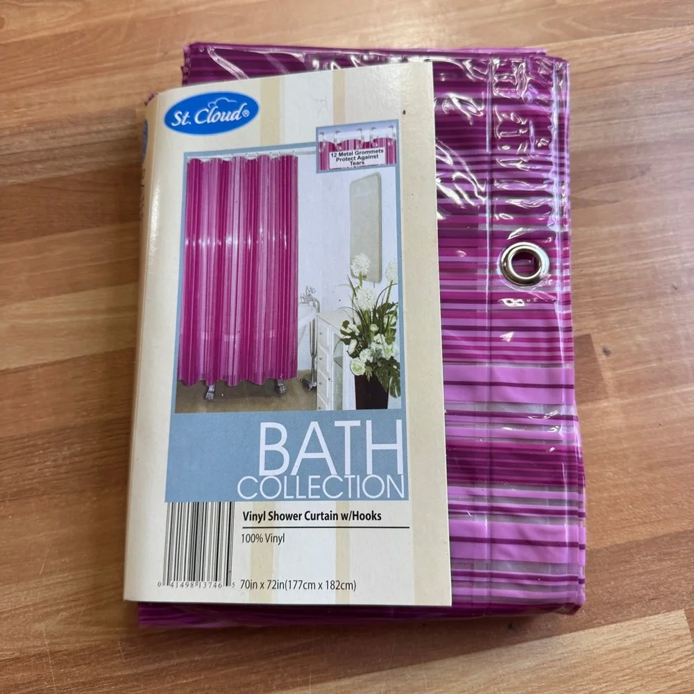 Shower curtain bundle colorful stripes and solid. Vinyl nwt purple polkadots